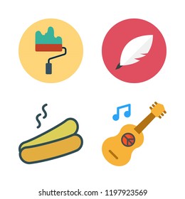 roll icon set. vector set about paint roller, quill, hot dog and guitar icons set.