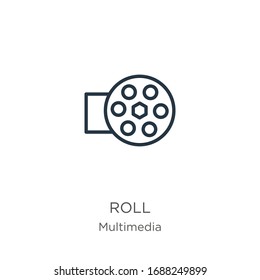 Roll icon. Thin linear roll outline icon isolated on white background from multimedia collection. Line vector sign, symbol for web and mobile