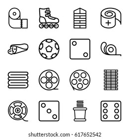 Roll Icons Set. Set Of 16 Roll Outline Icons Such As Shutter Blinds, Dice, Towels, Paper Towel, Tape, Wrap Sandwich, Movie Tape, Bandage, Film Tape, Jalousie