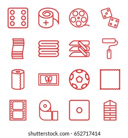 Roll icons set. set of 16 roll outline icons such as shutter blinds, dice, carpet, towels, foot carpet, paper towel, movie tape, bandage, blinds, paint roller, camera tape