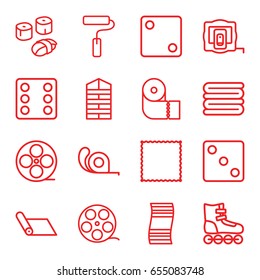 Roll icons set. set of 16 roll outline icons such as shutter blinds, measure tape, dice, carpet, towels, paper towel, tape, paint roller, sushi, roller skate