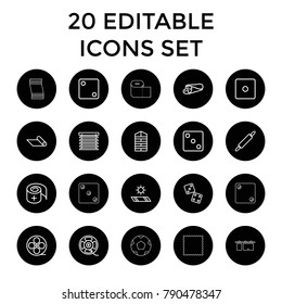 Roll icons. set of 20 editable outline roll icons such as shutter blinds, dice, dice, wrap sandwich, movie tape, bandage. best quality roll elements in trendy style.