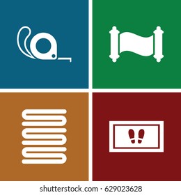 Roll icons set. set of 4 roll filled icons such as towels, foot carpet, tape