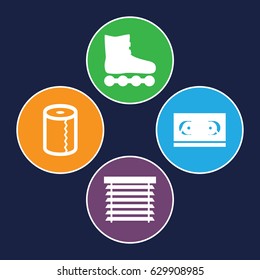Roll icons set. set of 4 roll filled icons such as paper towel, window shutter, film tape