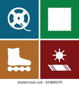 Roll icons set. set of 4 roll filled icons such as carpet, film tape, carpet in the sun