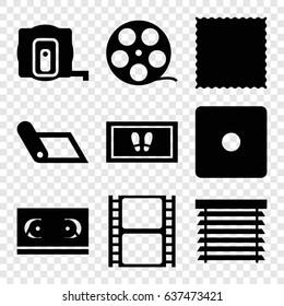 Roll icons set. set of 9 roll filled icons such as measure tape, dice, carpet, foot carpet, movie tape