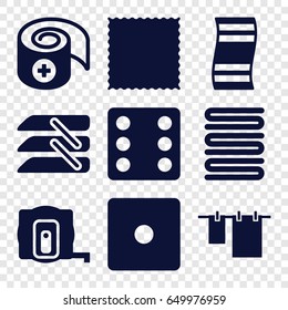 Roll icons set. set of 9 roll filled icons such as measure tape, dice, carpet, towels, cloth hanging, bandage, blinds
