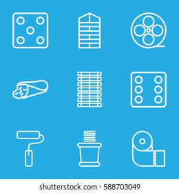 Roll Icons Set. Set Of 9 Roll Outline Icons Such As Shutter Blinds, Dice, Paper Towel, Towels, Wrap Sandwich, Movie Tape, Paint Roller