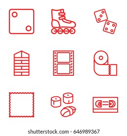 Roll icons set. set of 9 roll outline icons such as shutter blinds, dice, carpet, paper towel, movie tape, sushi, film tape, roller skate