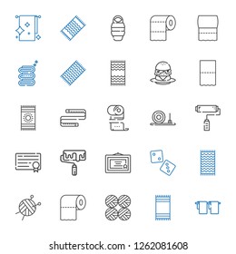 Roll Icons Set. Collection Of Roll With Towel, Beach Towel, Wool Balls, Toilet Paper, Wool Ball, Dice, Diploma, Roller, Paint Roller, Straw Bale. Editable And Scalable Roll Icons.