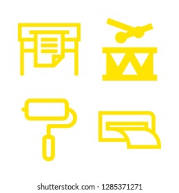 roll icons set with paint roller, printing and drum vector set