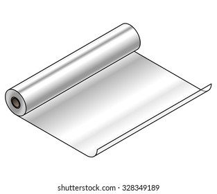 A Roll Of Industrial Material:  Shiny Transparent Plastic Sheet.