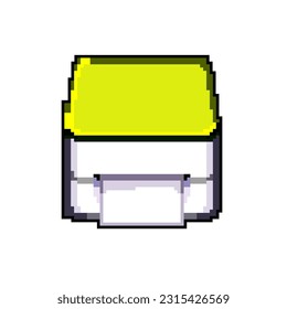 roll label printer game pixel art retro vector. bit paper ribbon, industry adhesive roll label printer. old vintage illustration