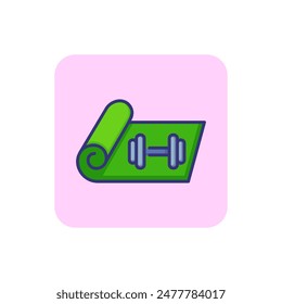 Roll mat with dumbbell line icon as fitness concept. Fitness or healthy lifestyle concept. Vector illustration can be used for topics like sport, health, lifestyle