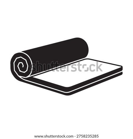 Roll up mattress glyph icon. Rolled latex or memory foam topper. Portable springless mattress for camping. Silhouette symbol. Negative space. Vector isolated illustration