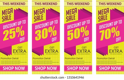 Roll up mega sale banner brochure flyer banner design template, Promo Discount up to 50%. Modern X Banner Vector