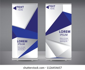 Roll up mockup banner blue standee business brochure template design. Vertical Abstract blue geometric texture background Can be adapt to Brochure, Report, Magazine, Poster, Corporate Presentation.