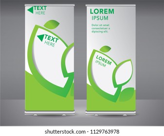 Roll up mockup banner green standee business brochure template design. Vertical Abstract blue geometric texture background Can be adapt to Brochure, Report, Magazine, Poster, Corporate Presentation.