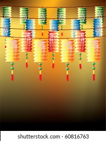 Roll of multi-color chinese lanterns, on color background