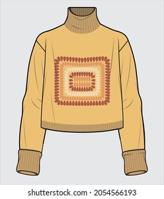 ROLL NECK TURTLE NECK CROPPED SWEATER DESIGNED FOR WOMEN AND TEENS GIRLS IN VECTOR ILLUSTRATION