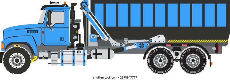 Roll Off Truck With Open Container Dumpster Vector Illustration