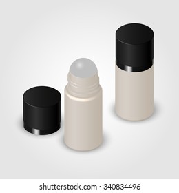 Roll on antiperspirant deodorant. Realistic plastic bottle with roll and the cover. Vector illustration