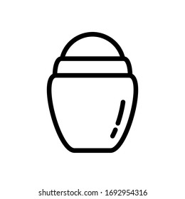 Lleve el frasco de desodorante sin tapa. Icono de arte de línea de embalaje de plástico abierto. Contorne el emblema vectorial aislado sobre fondo blanco. 