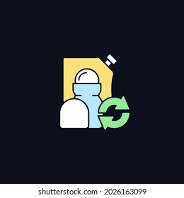 Roll on deodorant refill RGB color icon for dark theme. Cosmetic for hygiene. Eco friendly package. Isolated vector illustration on night mode background. Simple filled line drawing on black