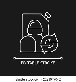 Roll on deodorant refill white linear icon for dark theme. Cosmetic for hygiene. Eco package. Thin line customizable illustration. Isolated vector contour symbol for night mode. Editable stroke