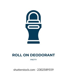 enrollar en el icono del vector desodorante. rodar en desodorante, contenedor, íconos rellenos de cosméticos de concepto liso y plano. Icono de glifo negro aislado, elemento de símbolo de ilustración vectorial para diseño web y móvil 