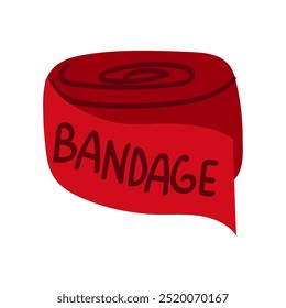 A roll of open elastic red bandage for boxers. Use for fixing limbs and for sprains and fractures of patients' bones vector illustration. The insulated roll lies sideways with the inscription