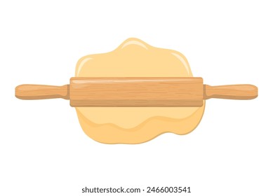 Roll out dough with rolling pin. Bakery process Kitchenware, cooking utensil isolated on white. vector illustration in flat design