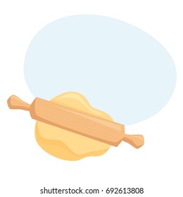 Roll out dough with rolling pin. Bakery process vector illustration. Kitchenware, cooking utensil isolated on white