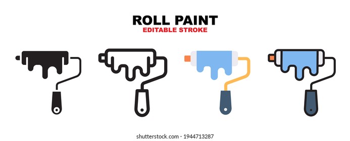 Roll Paint Symbol Set mit verschiedenen Stilen. Symbole, die in den Farben Füllung, Umriss, flach, Glyphe und Linie entworfen wurden. Bearbeitbarer Strich und Pixel perfekt. Kann für Web, Mobile, ui und mehr verwendet werden.