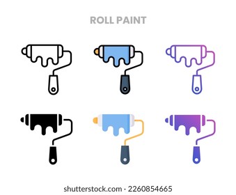 Roll Paint icons vector illustration set line, flat, glyph, outline color gradient. Great for web, app, presentation and more. Editable stroke and pixel perfect.