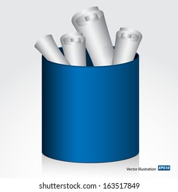 Roll paper in blue bin 