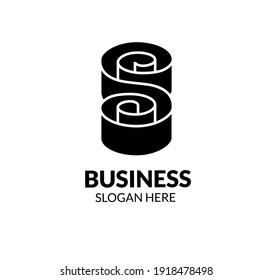roll paper as letter s negative space color logo