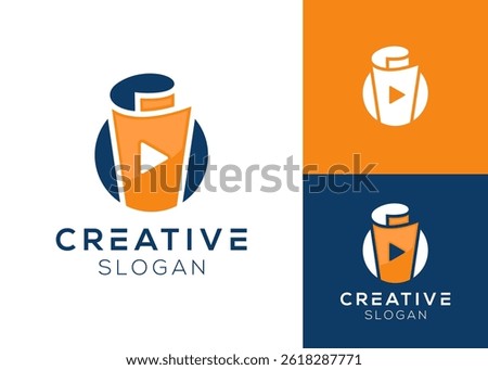 Roll of paper or newspaper with play button logo design for online news, education and news videos