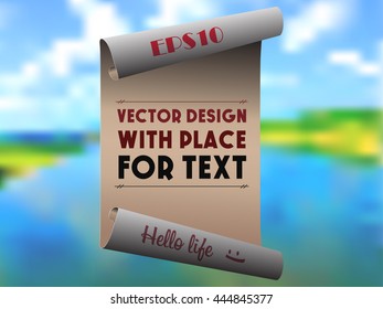 Roll of paper with space for text on the background of nature.