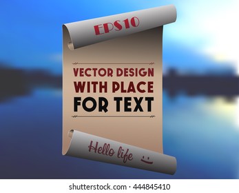 Roll of paper with space for text on the background of nature.