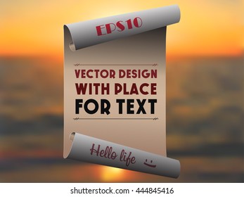 Roll of paper with space for text on the background of nature.