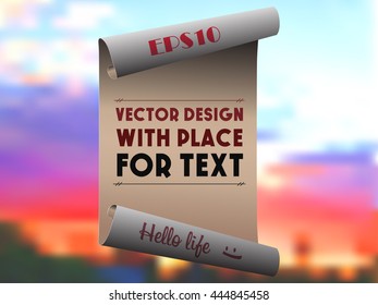 Roll of paper with space for text on the background of nature.