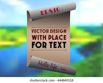 Roll of paper with space for text on the background of nature.