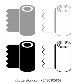 Roll paper towel disposable wrap wallpaper fabric tissue office equipment set icon grey black color vector illustration image solid fill outline contour line thin flat style