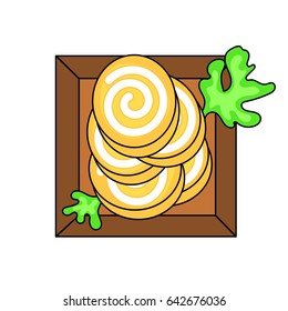 Roll of pate on a square plate decorated parsley leaves