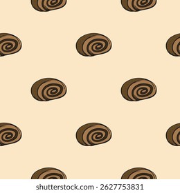 Roll with poppy seeds. Bakery. Vector seamless pattern. Endless background for wrapping paper, print, textile