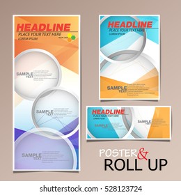 roll up and poster business brochure flyer banner design vertical template vector, cover presentation abstract geometric background, modern publication x-banner and flag-banner.