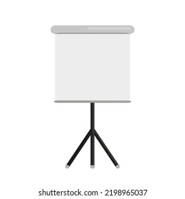 Roll Up Projector Screen Blank Tripod White Flat. Horizontal Canvas Easel Large Collapsible Portable Mockup Presentation Board Conference Meeting School Office Movie View Home Theater Screen Isolated