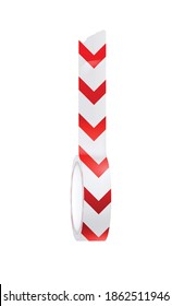 Roll of red and white caution sticky tape realistic vector illustration