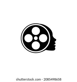 roll reel movie cinema producer studio channel with human head logo design vector